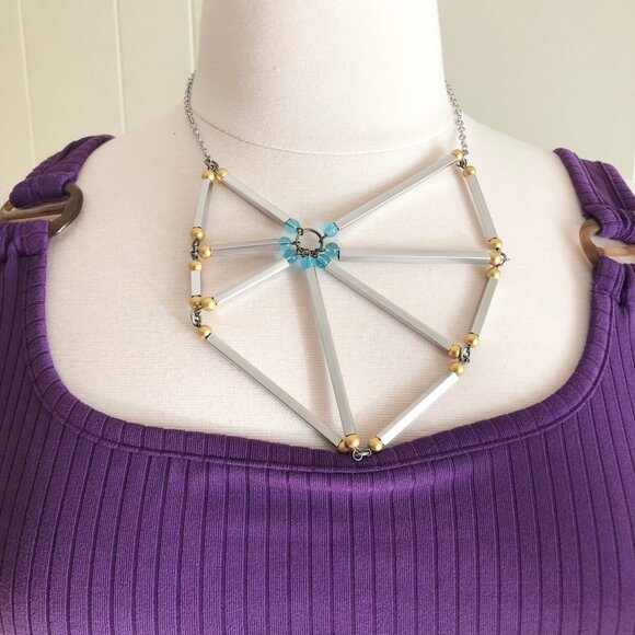 Retro Jewelmint Silver Asymmetrical Abstract Web Necklace - Picture 1 of 6